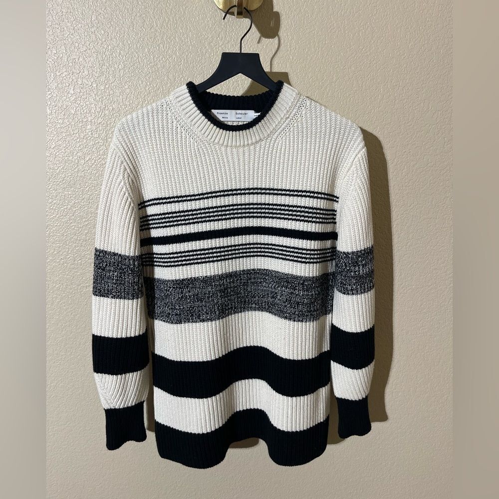 Proenza Schouler Black and White Striped Crewneck Sweater - Picture 1 of 6